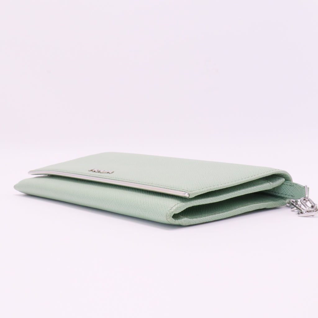 Wallet on Chain Saffiano Leather with Metal Detail