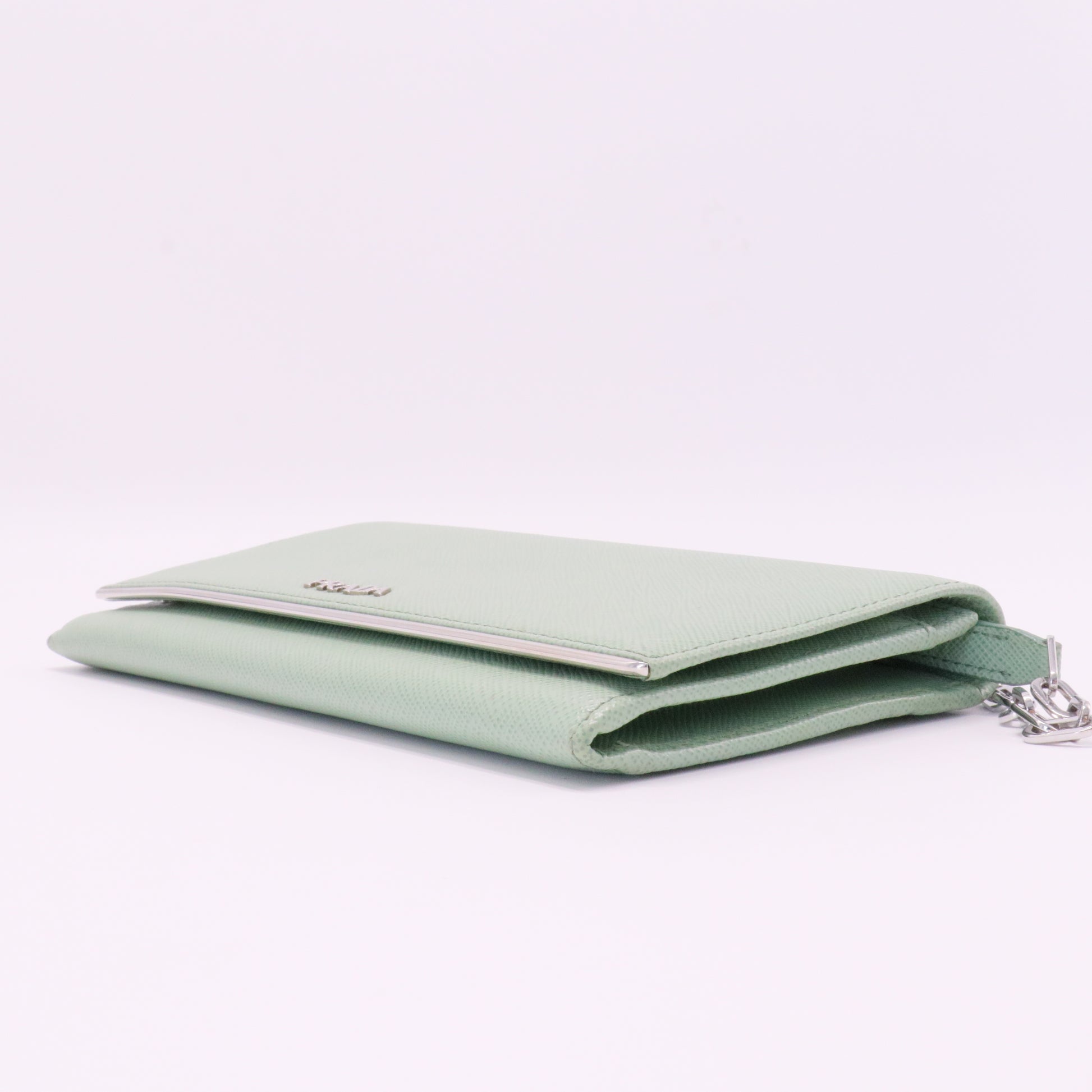 Wallet on Chain Saffiano Leather with Metal Detail