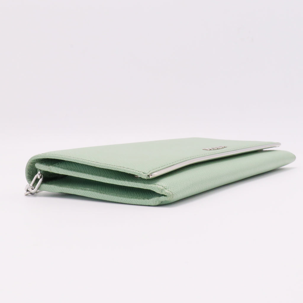 Wallet on Chain Saffiano Leather with Metal Detail