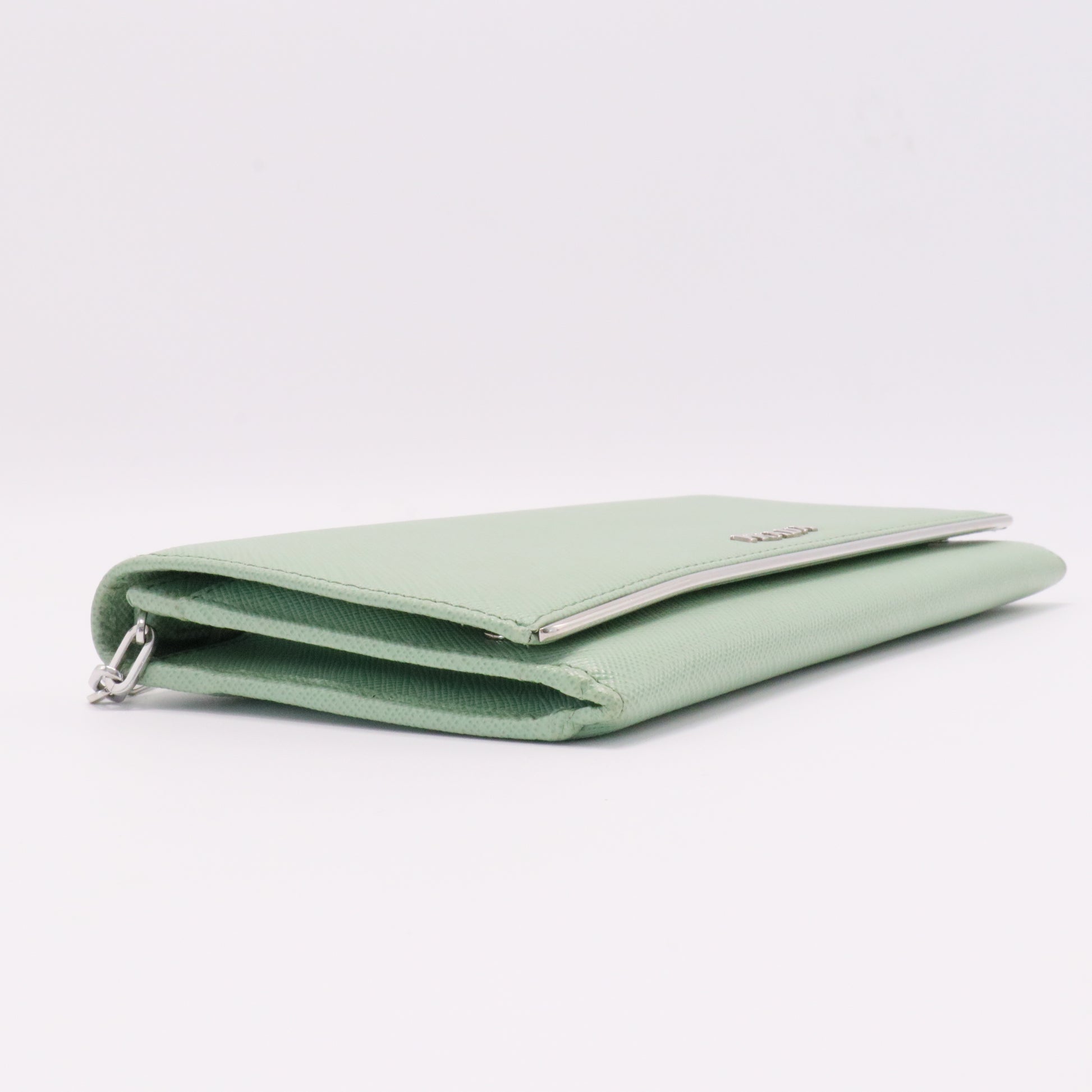 Wallet on Chain Saffiano Leather with Metal Detail