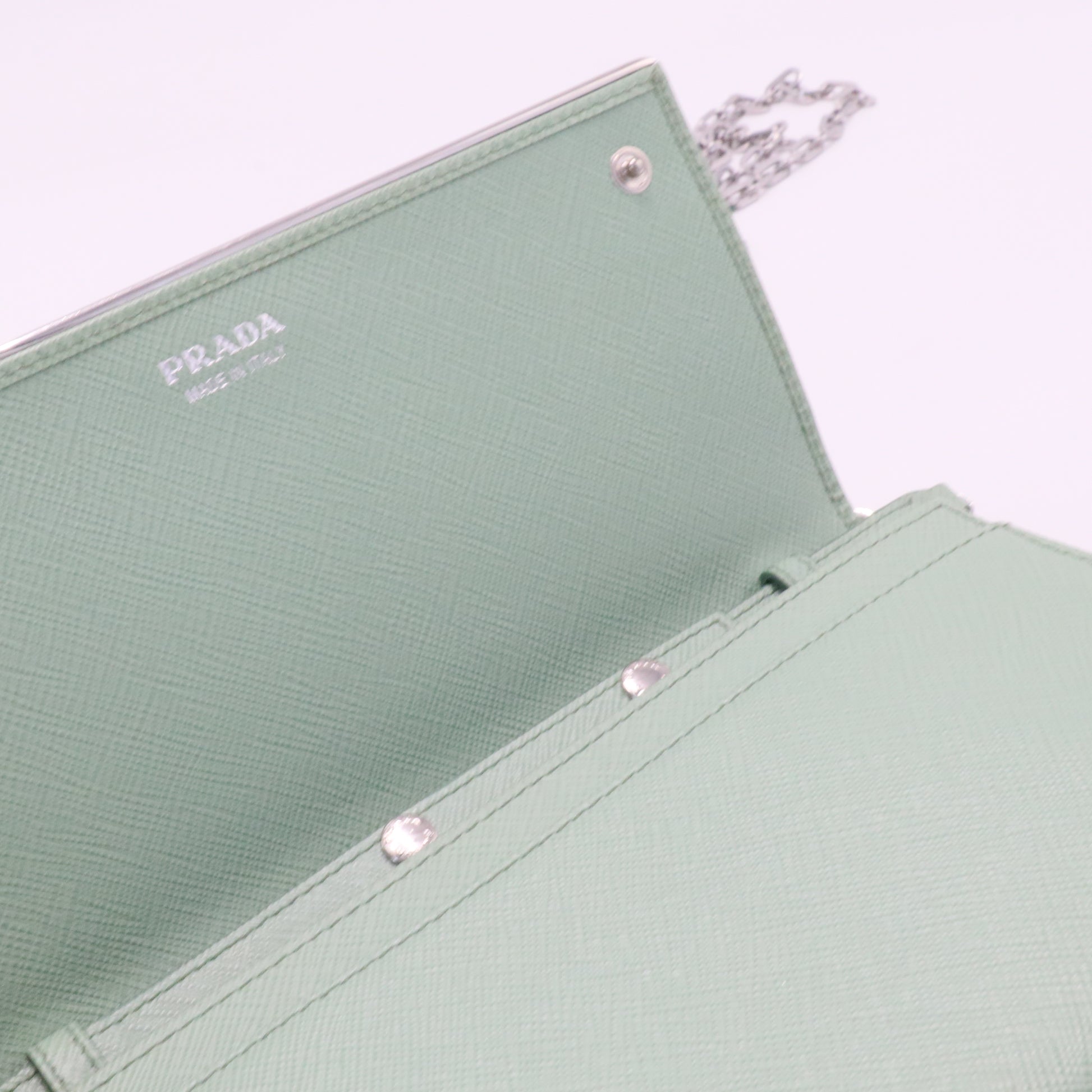 Wallet on Chain Saffiano Leather with Metal Detail