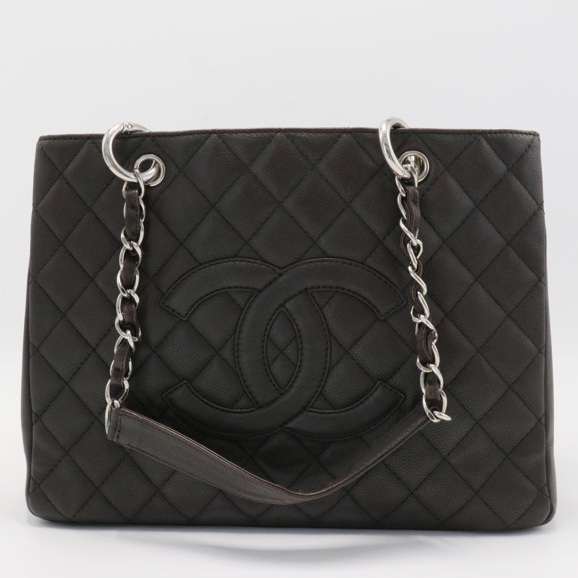 Caviar Quilted Grand Shopping Tote GST Dark Brown