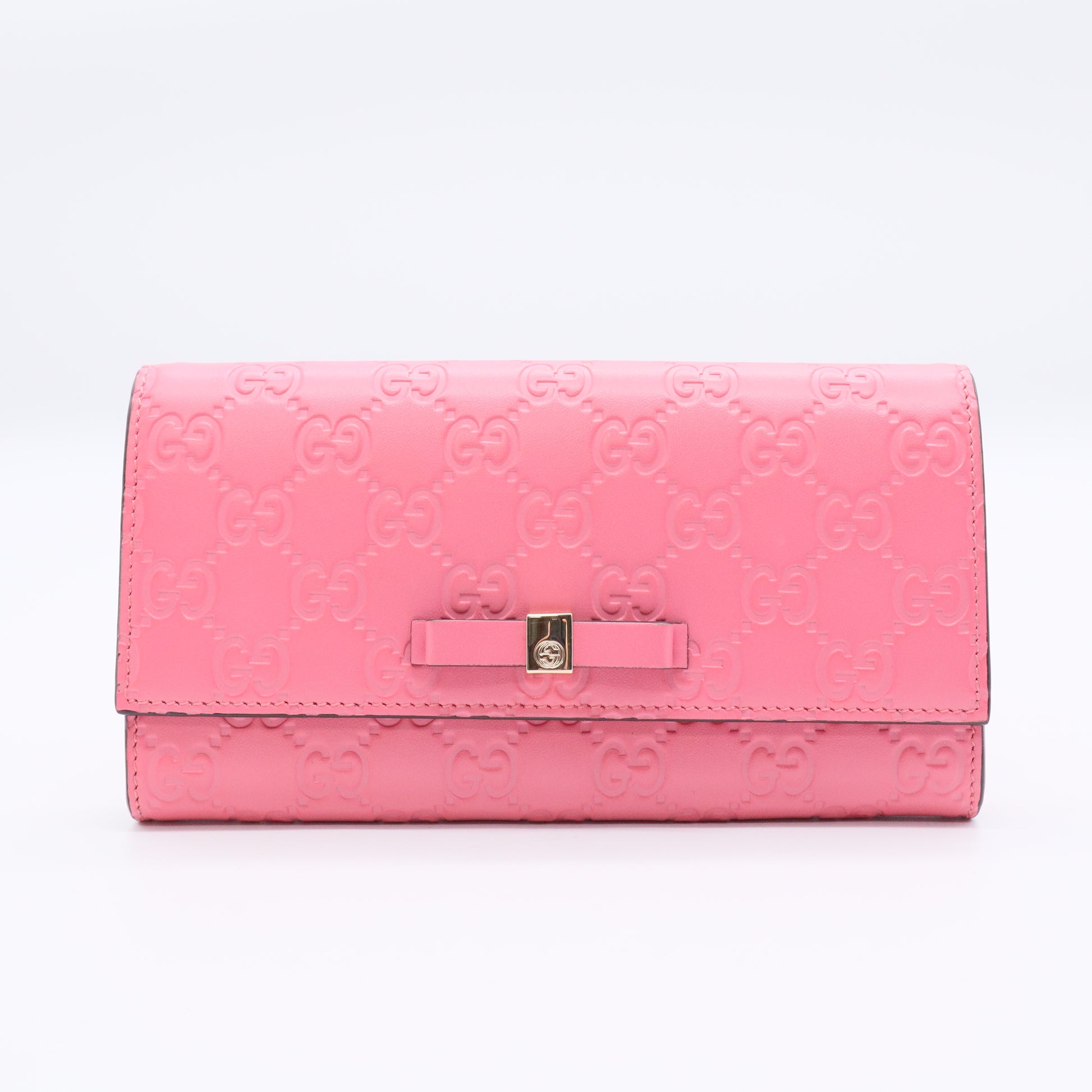 Pink Guccissima Leather Mayfair Bow Continental Flap Wallet W20677