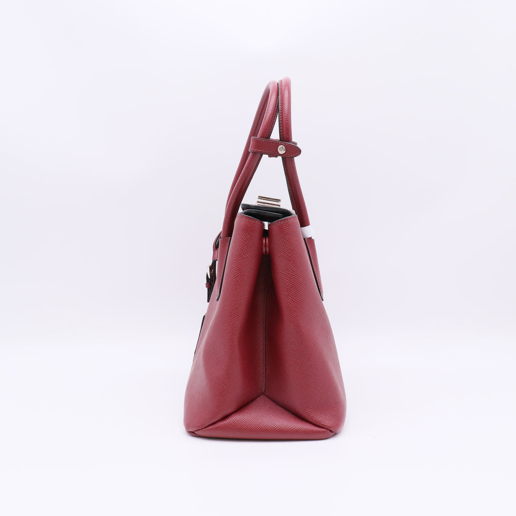 Prada Dark Red Saffiano Cuir Leather Twin Tote Bag twins B23019