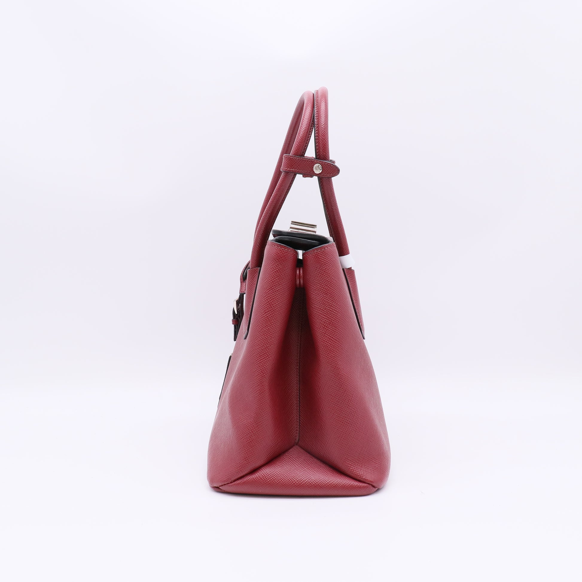 Prada Dark Red Saffiano Cuir Leather Twin Tote Bag twins B23019