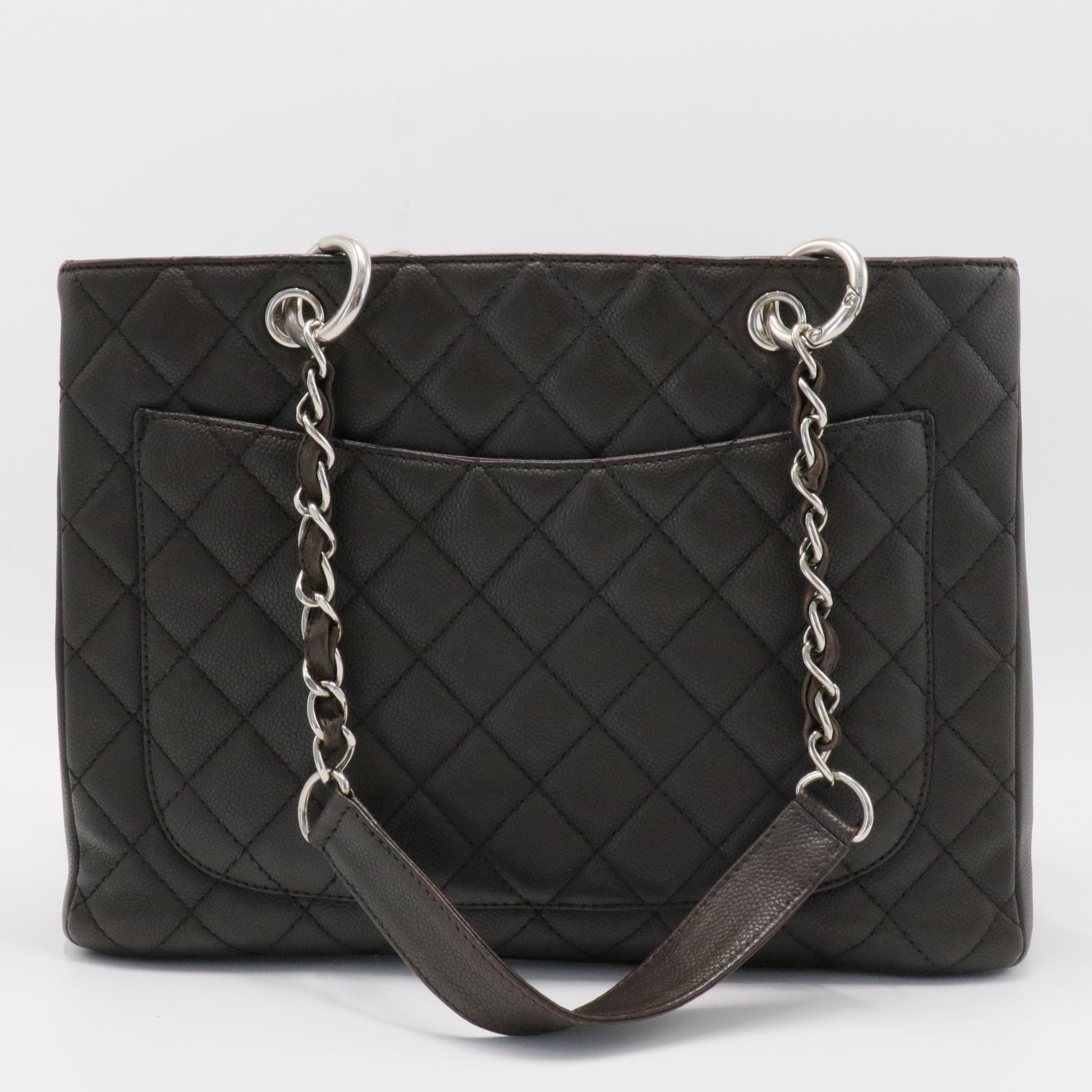 Caviar Quilted Grand Shopping Tote GST Dark Brown