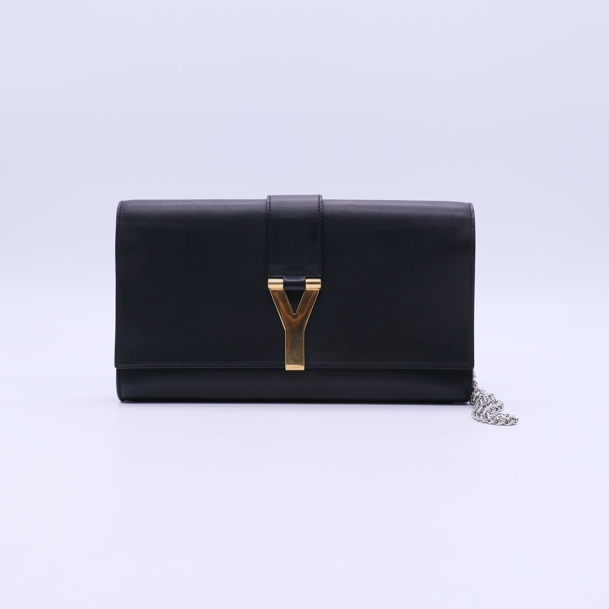 Yves Saint Laurent Black Calfskin Leather Ligne Y Clutch Bag Twins LDJ3952