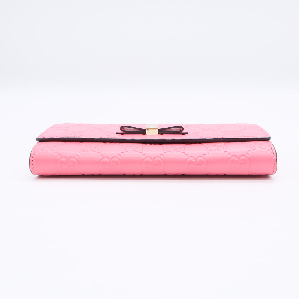 Pink Guccissima Leather Mayfair Bow Continental Flap Wallet W20677