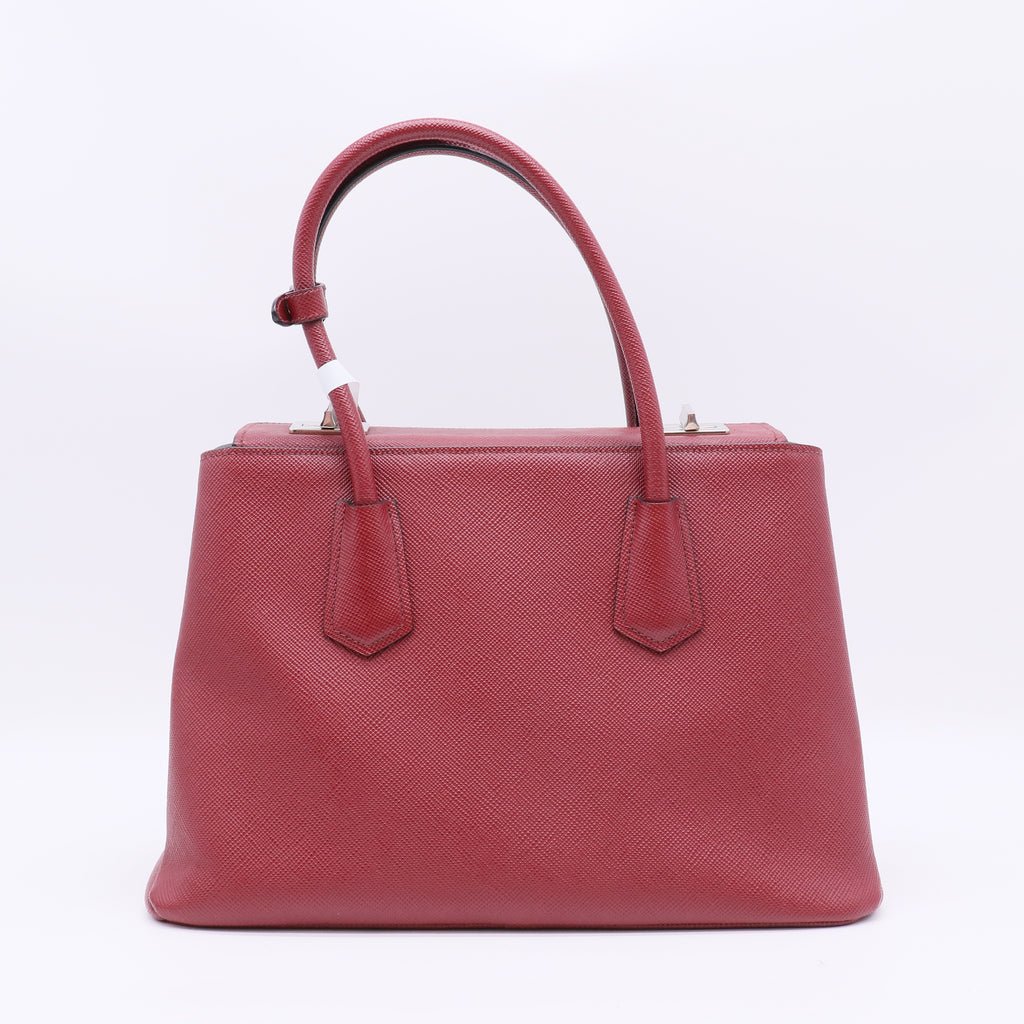 Prada Dark Red Saffiano Cuir Leather Twin Tote Bag twins B23019