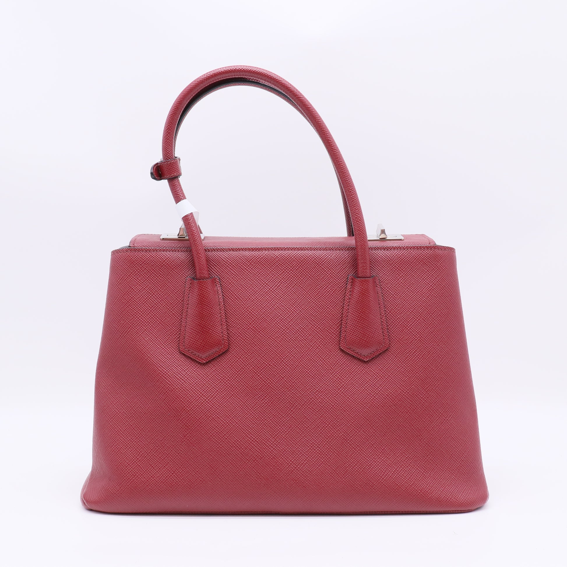 Prada Dark Red Saffiano Cuir Leather Twin Tote Bag twins B23019