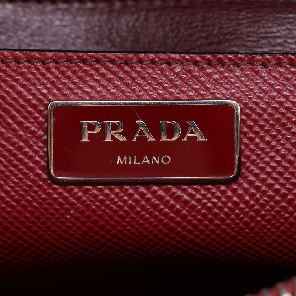 Prada Dark Red Saffiano Cuir Leather Twin Tote Bag twins B23019