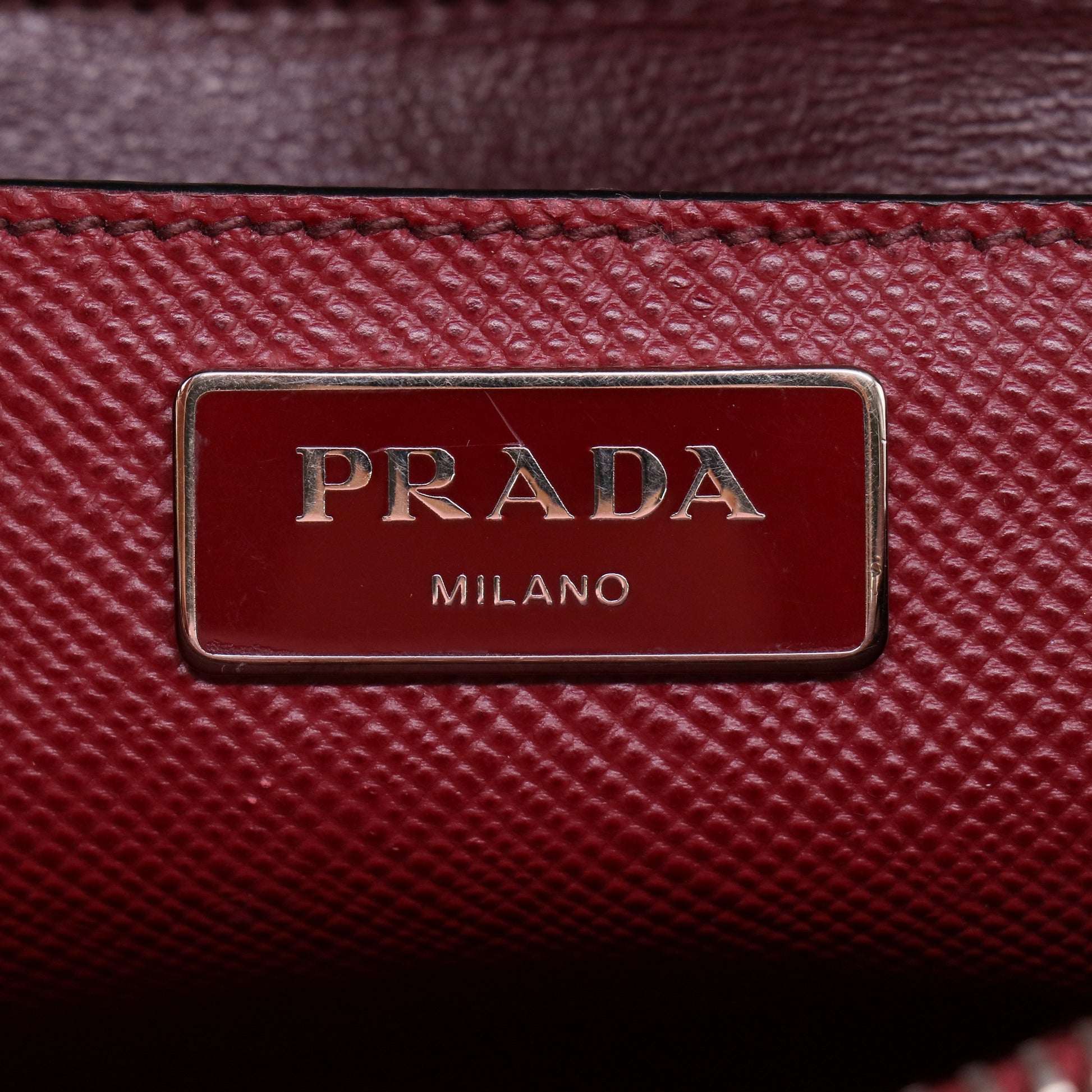 Prada Dark Red Saffiano Cuir Leather Twin Tote Bag twins B23019