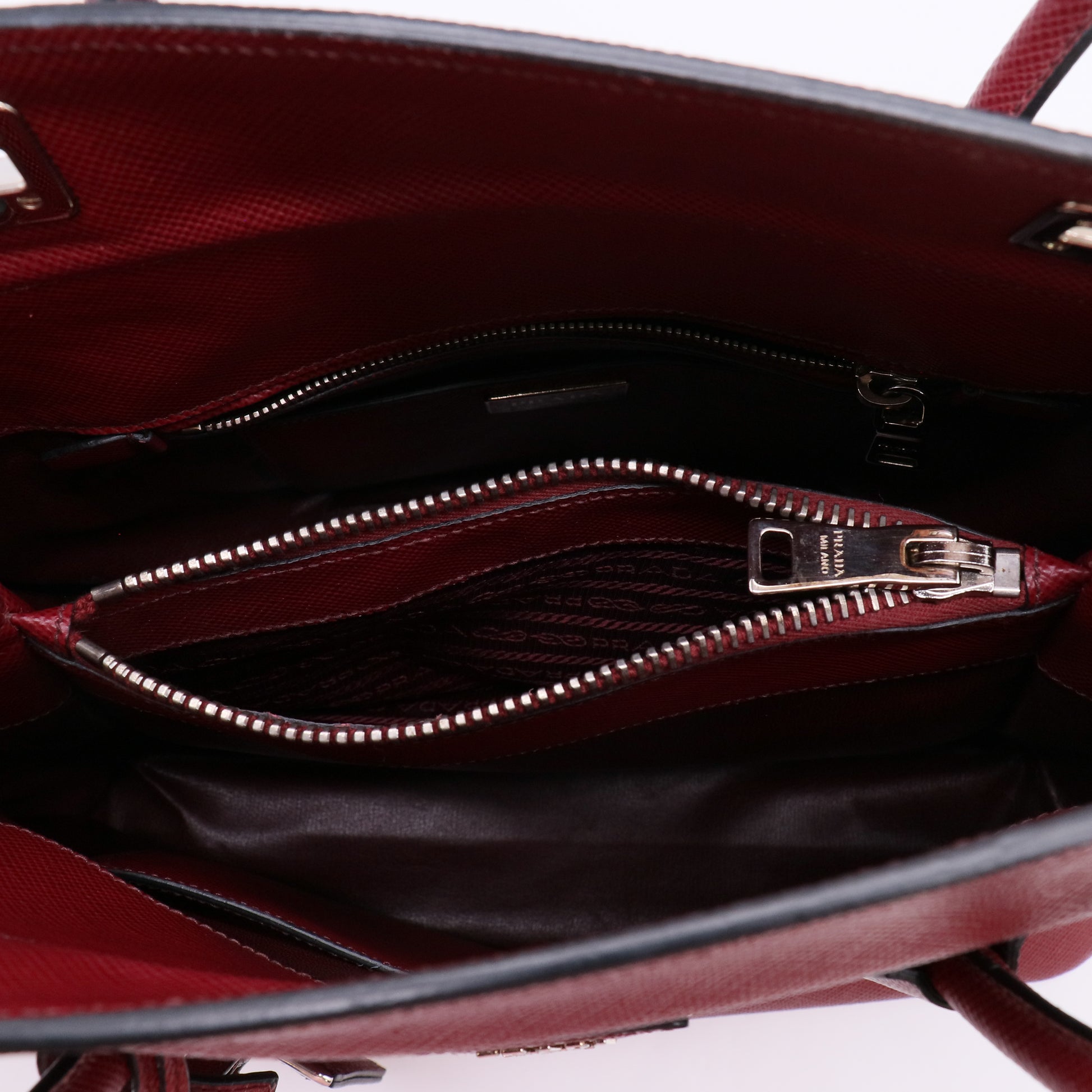 Prada Dark Red Saffiano Cuir Leather Twin Tote Bag twins B23019