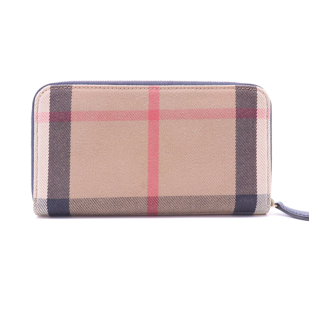Burberry House Check Canvas Leather Zip Around Wallet W21322