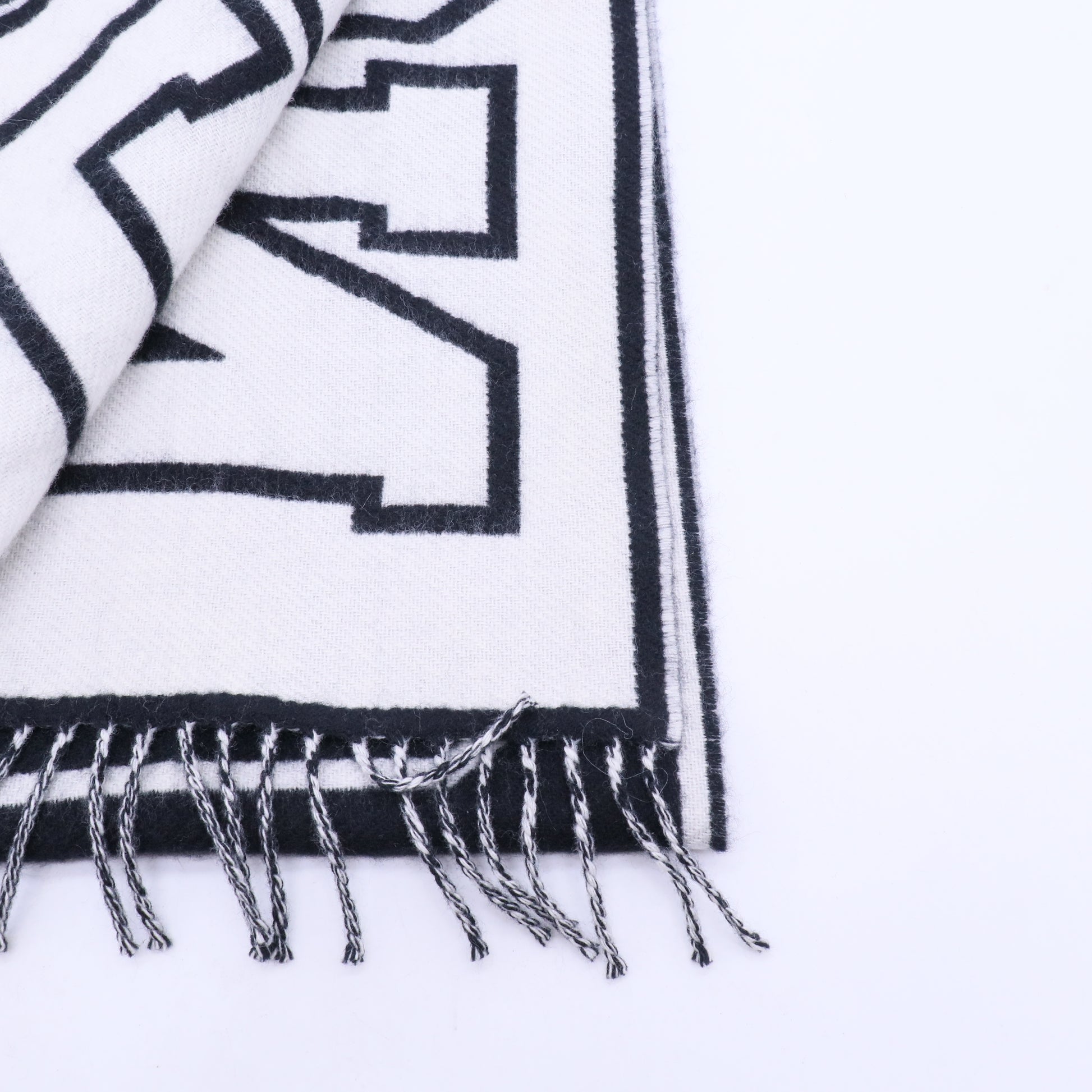 Bicolor Wool Cashmere Shawl Black White W20233