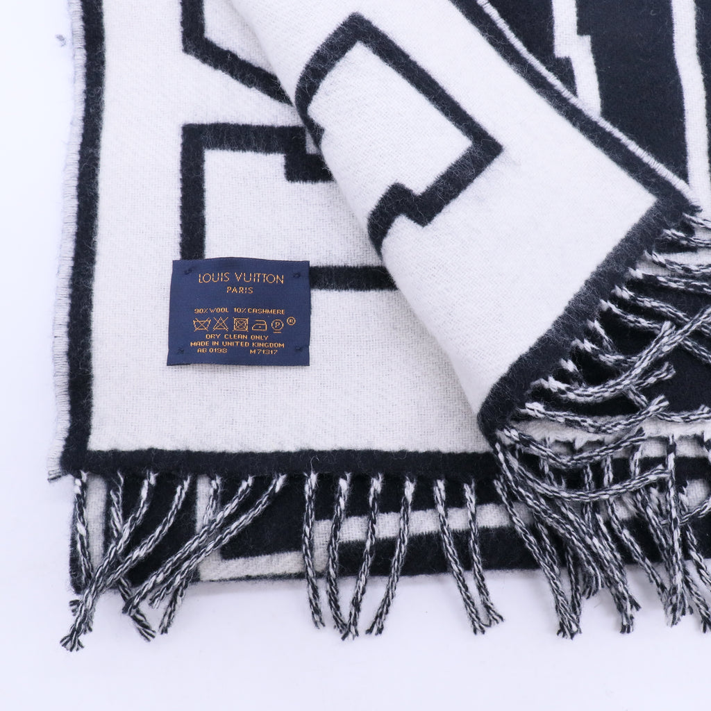 Bicolor Wool Cashmere Shawl Black White W20233