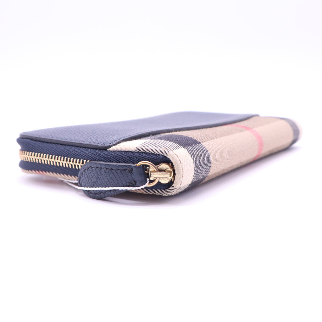Burberry House Check Canvas Leather Zip Around Wallet W21322