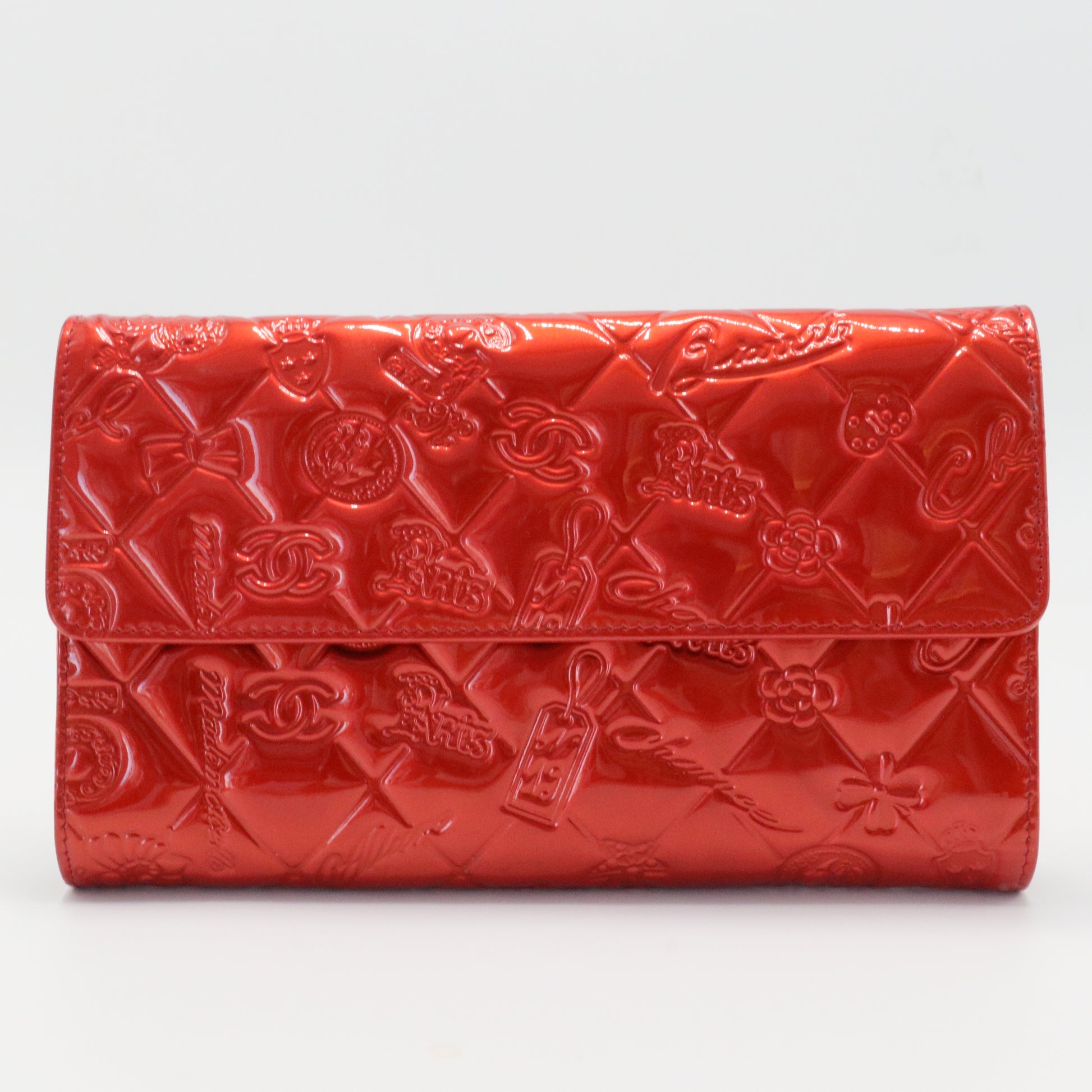 Lucky Symbols Wallet Embossed Quilted Patent Long