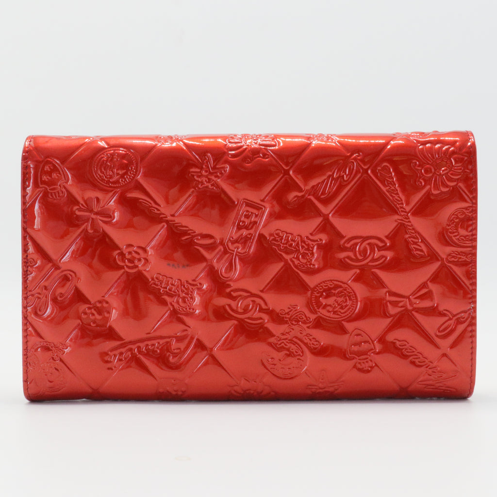 Lucky Symbols Wallet Embossed Quilted Patent Long