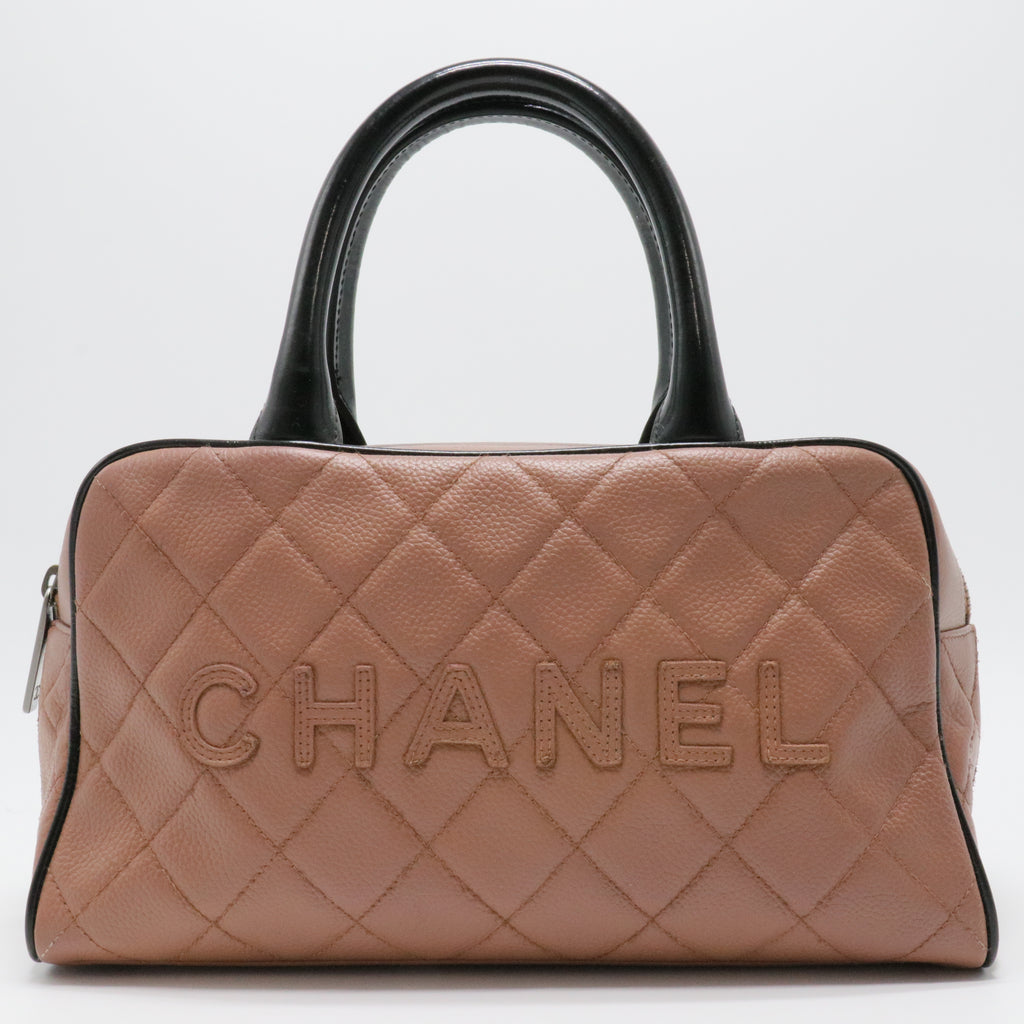 Embossed Logo Bowler Bag Quilted Caviar