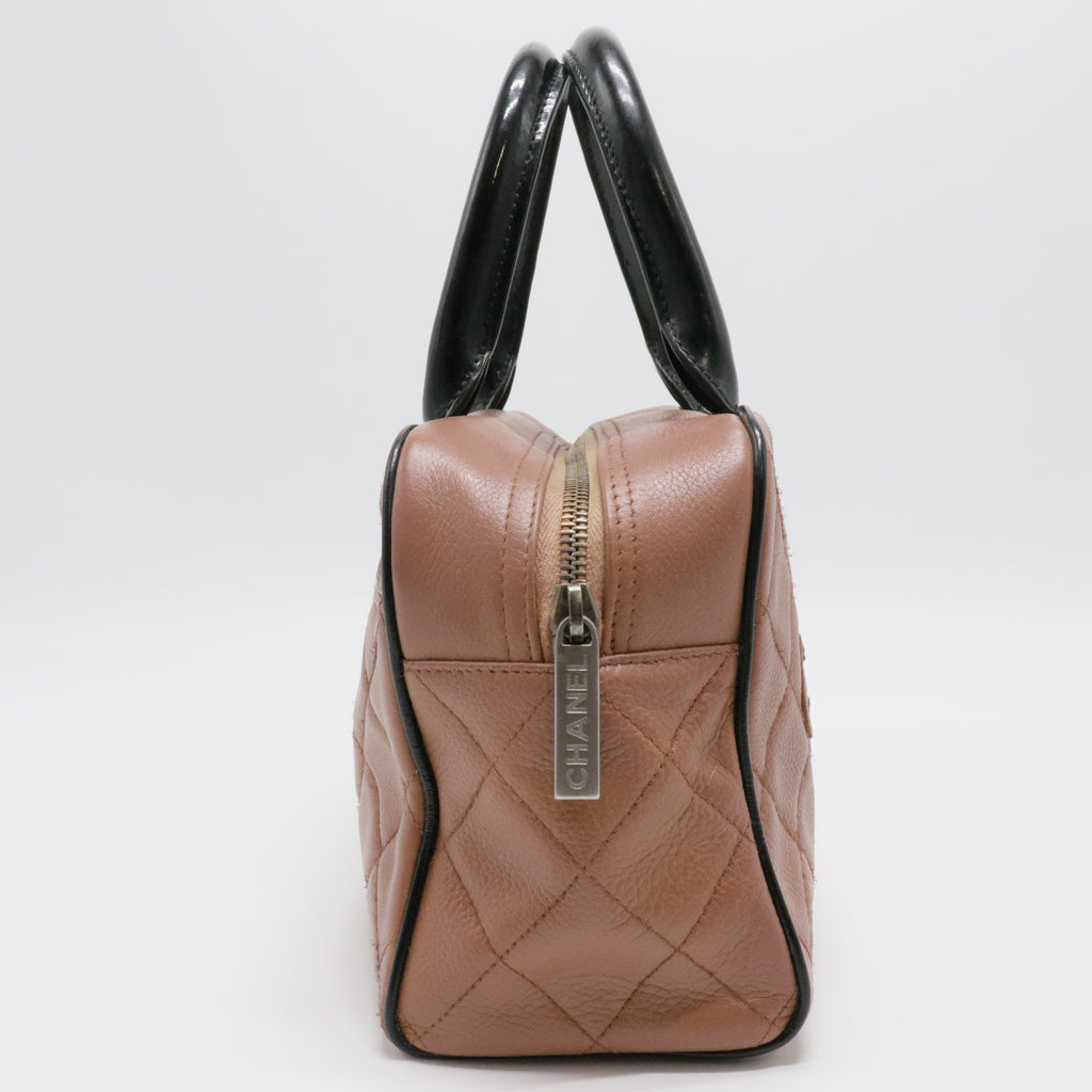 Embossed Logo Bowler Bag Quilted Caviar