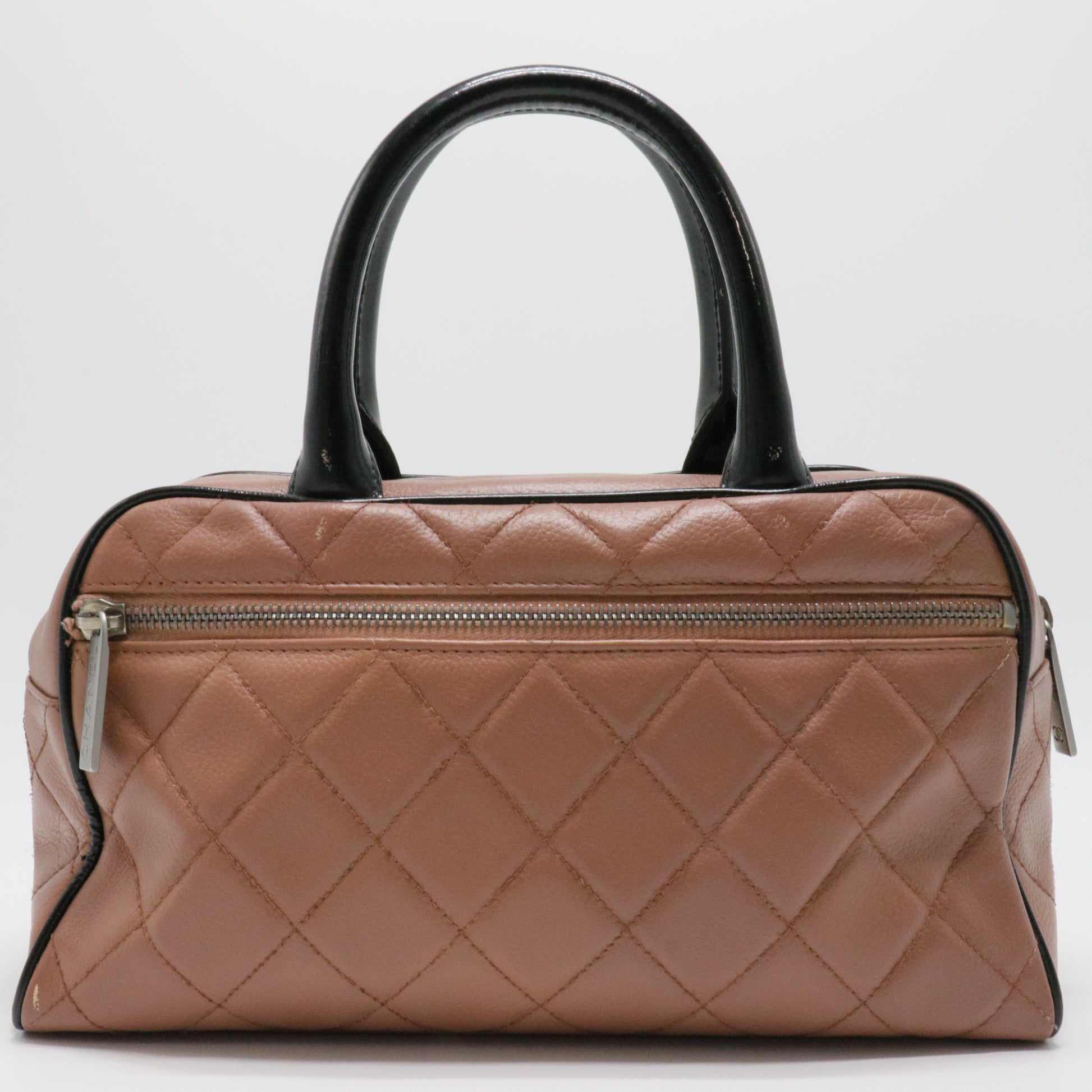 Embossed Logo Bowler Bag Quilted Caviar
