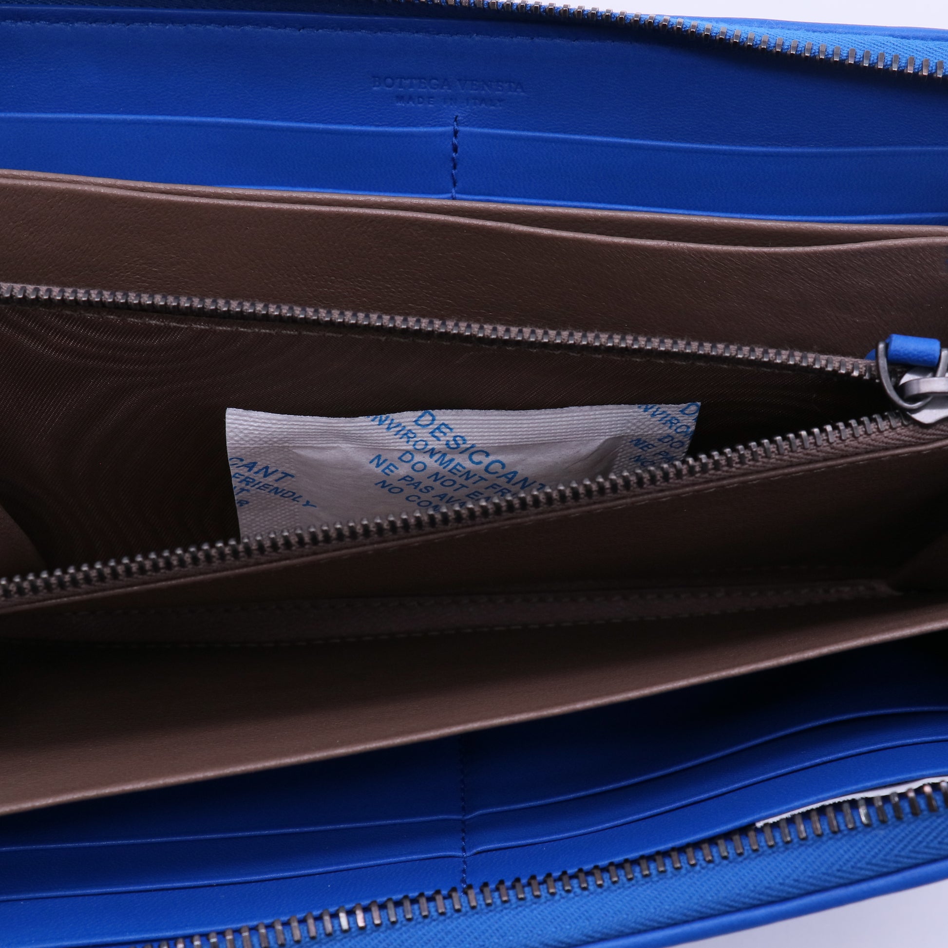 Bottega Veneta Intrecciato Zipper Wallet in Blue Twins