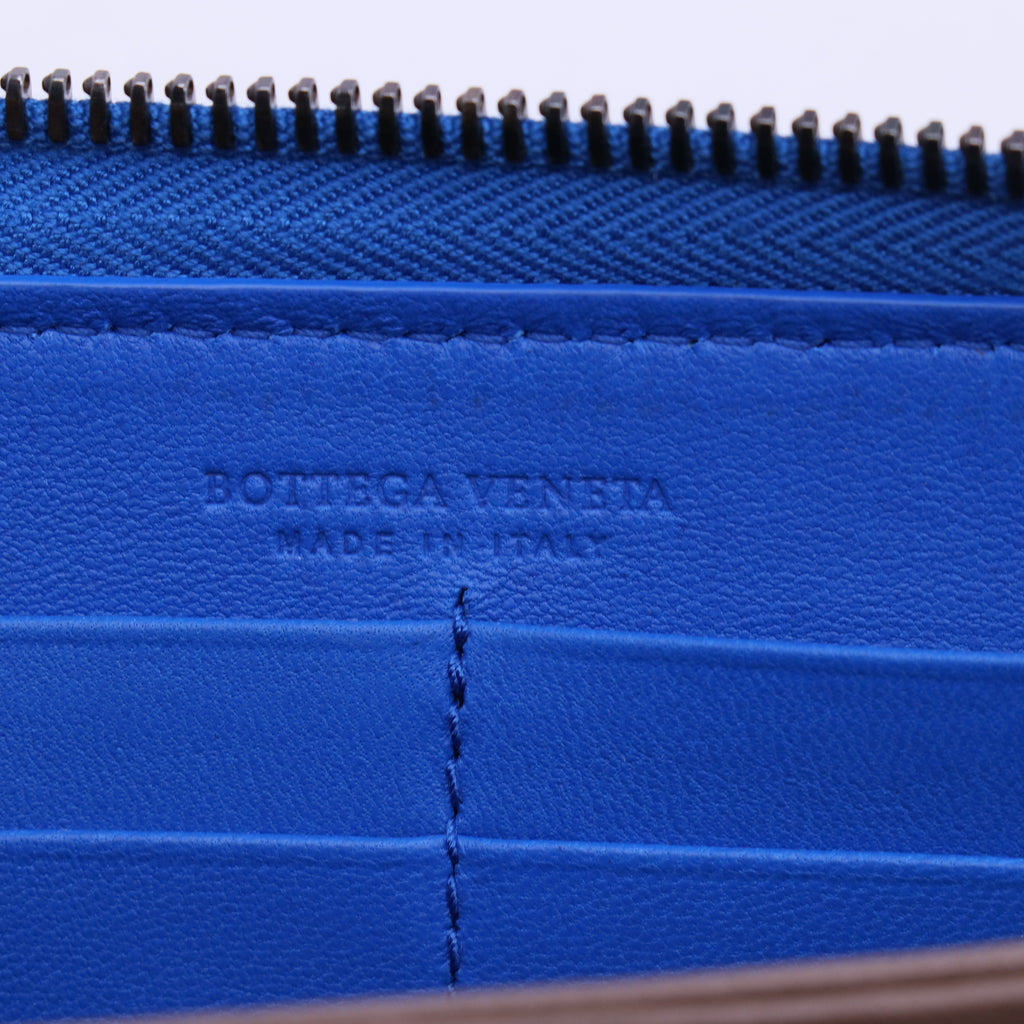 Bottega Veneta Intrecciato Zipper Wallet in Blue Twins