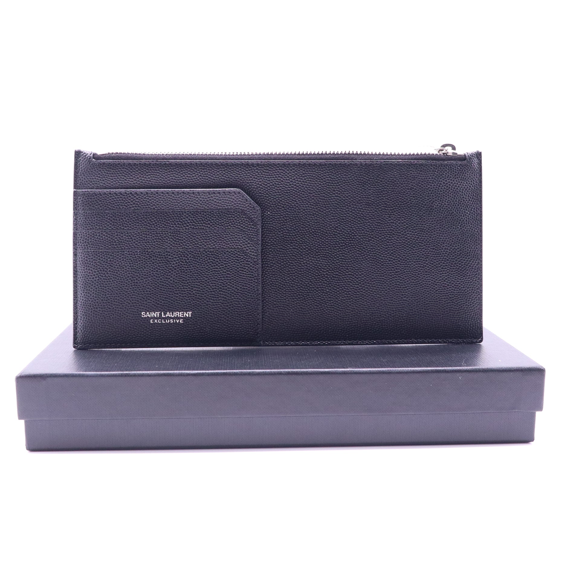 Saint Laurent Exclusive Grained Leather Fragment Zipped Card Case W21378