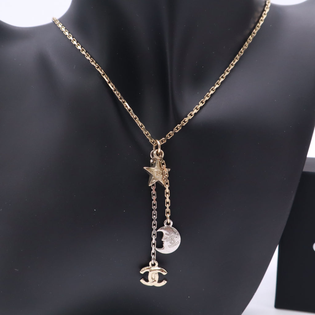 Chanel CC Star & Moon Pendant Necklace Twins W22959