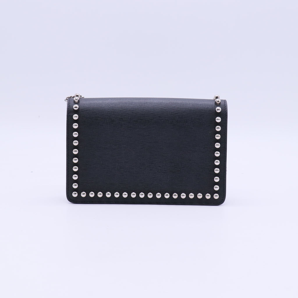 Fendi Black Saffiano Studded Leather Karlito Wallet On Chain Bag Twins LDJ3968