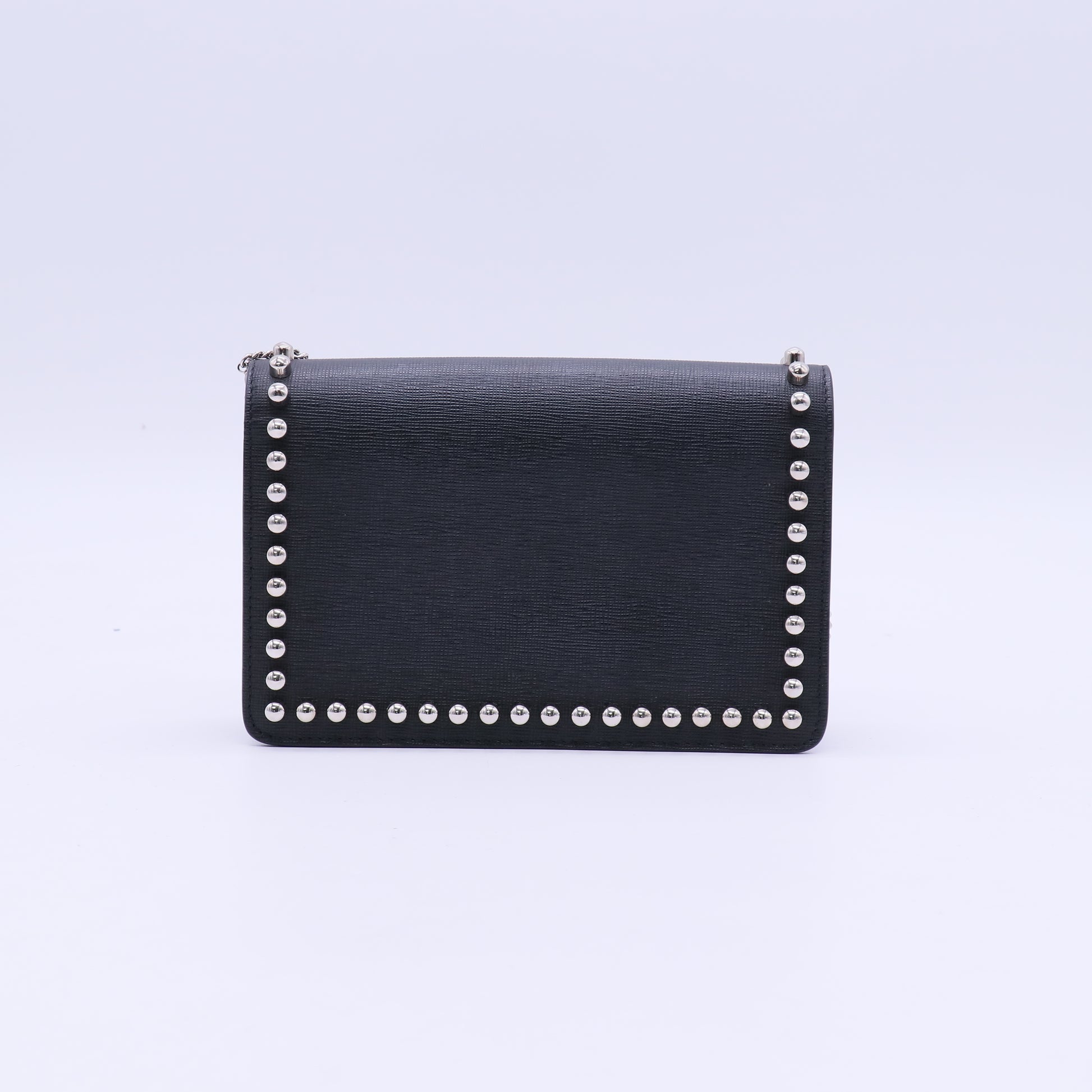 Fendi Black Saffiano Studded Leather Karlito Wallet On Chain Bag Twins LDJ3968