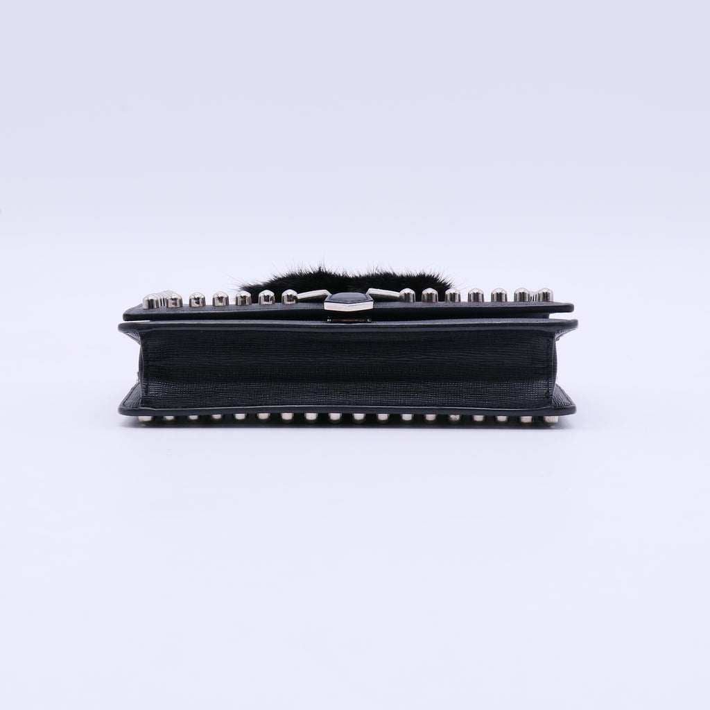 Fendi Black Saffiano Studded Leather Karlito Wallet On Chain Bag Twins LDJ3968