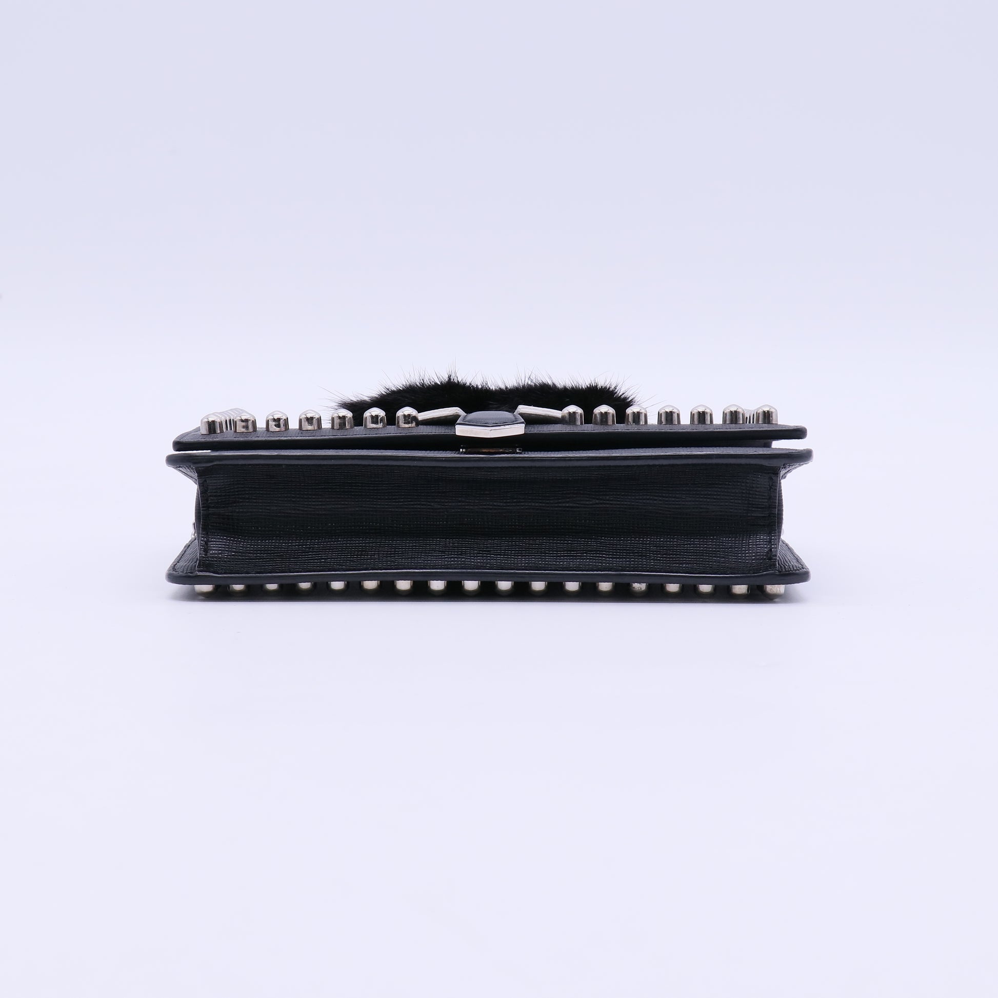 Fendi Black Saffiano Studded Leather Karlito Wallet On Chain Bag Twins LDJ3968