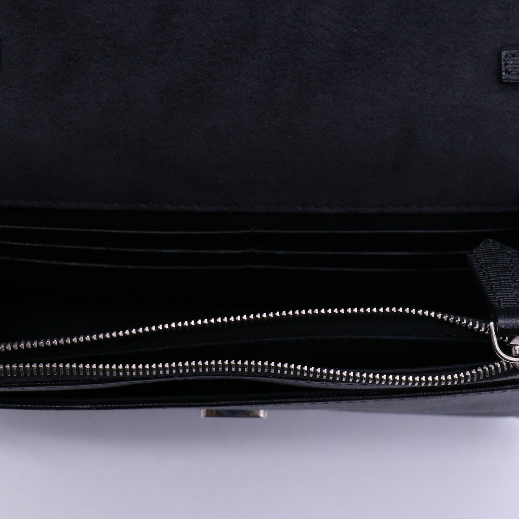 Fendi Black Saffiano Studded Leather Karlito Wallet On Chain Bag Twins LDJ3968
