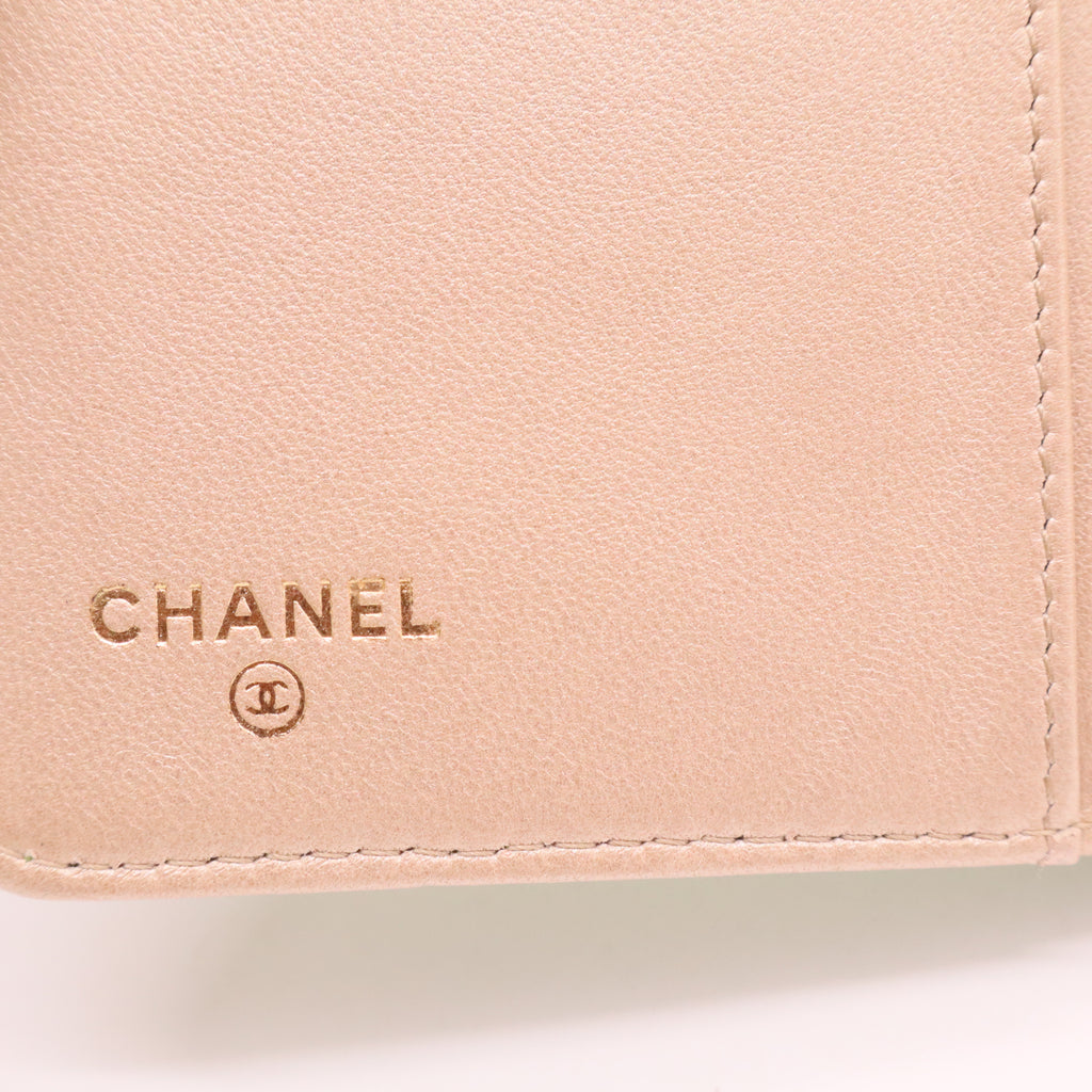 Lambskin Embossed Camellia Large Gusset Flap Wallet