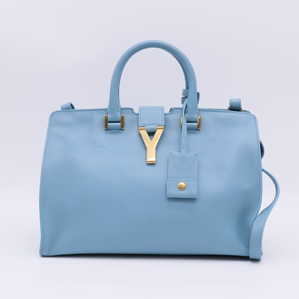 "Yves Saint Laurent Light Blue Calfskin Leather Small Cabas ChYc Bag twins B22647