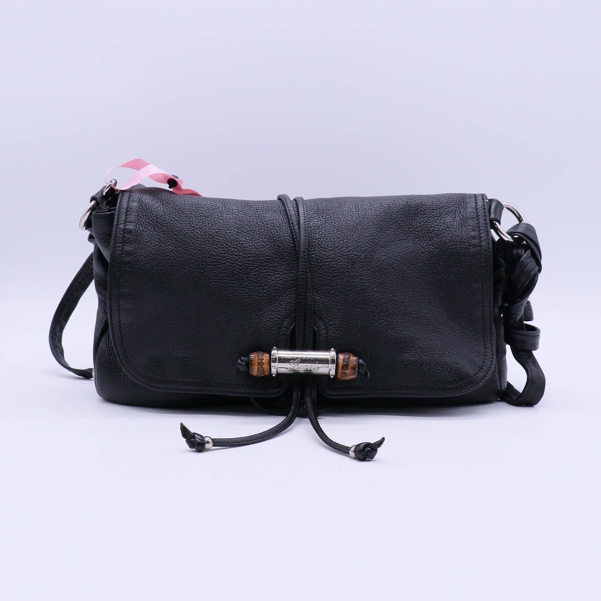 Gucci Black Leather Croisette Bamboo Evening Bag twins LDJ3946