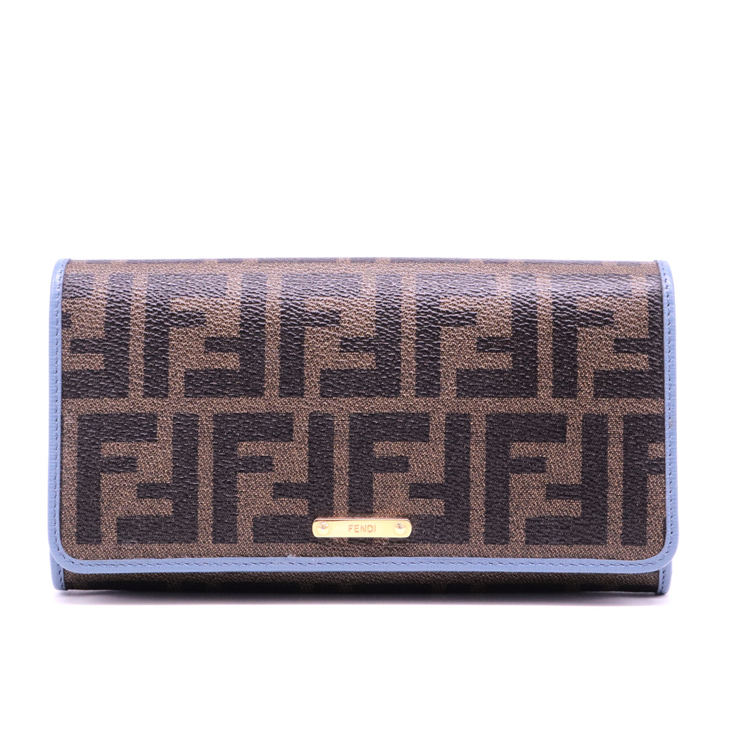 Brown/Blue Zucca Coated Canvas and Leather Flap Continental Wallet