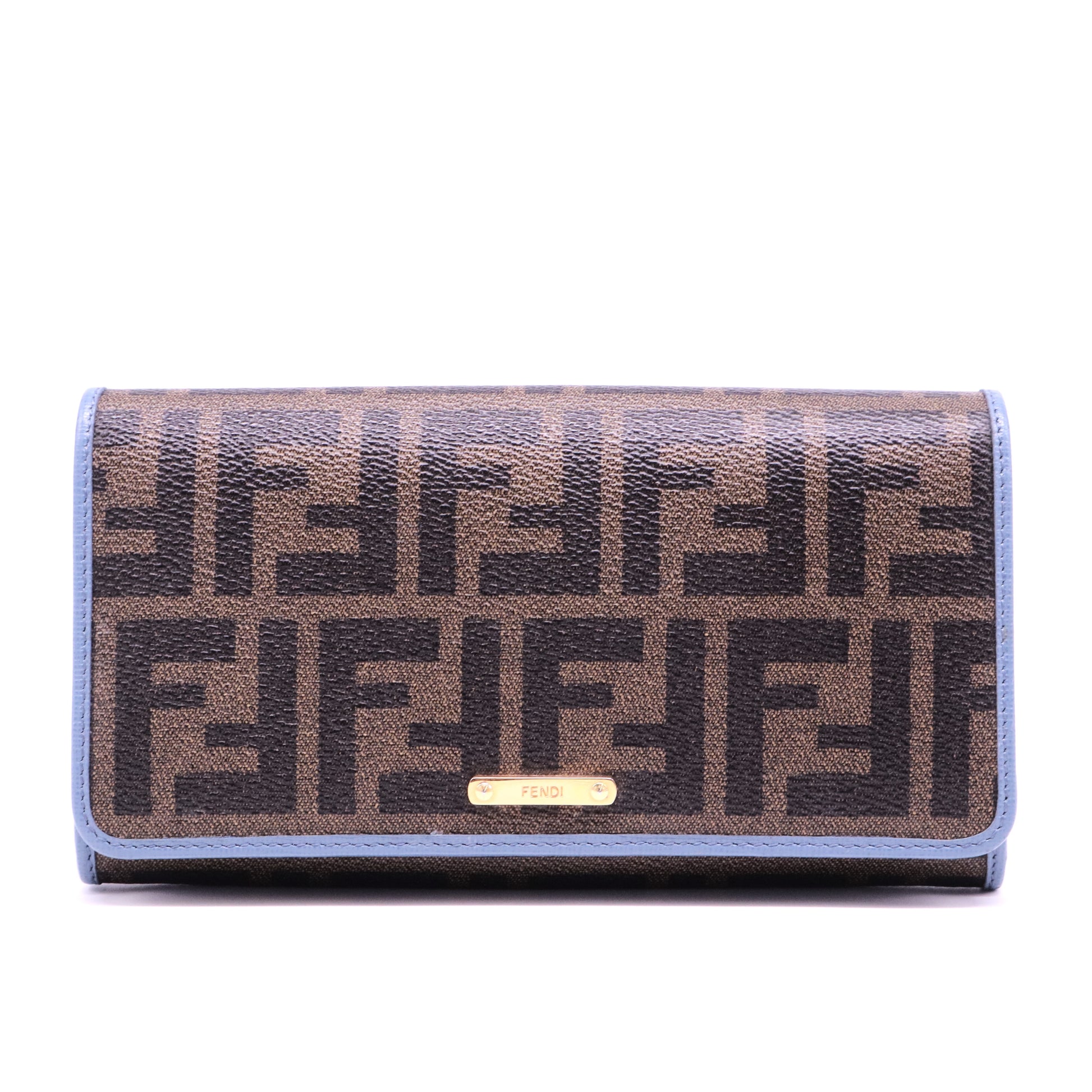 Brown/Blue Zucca Coated Canvas and Leather Flap Continental Wallet