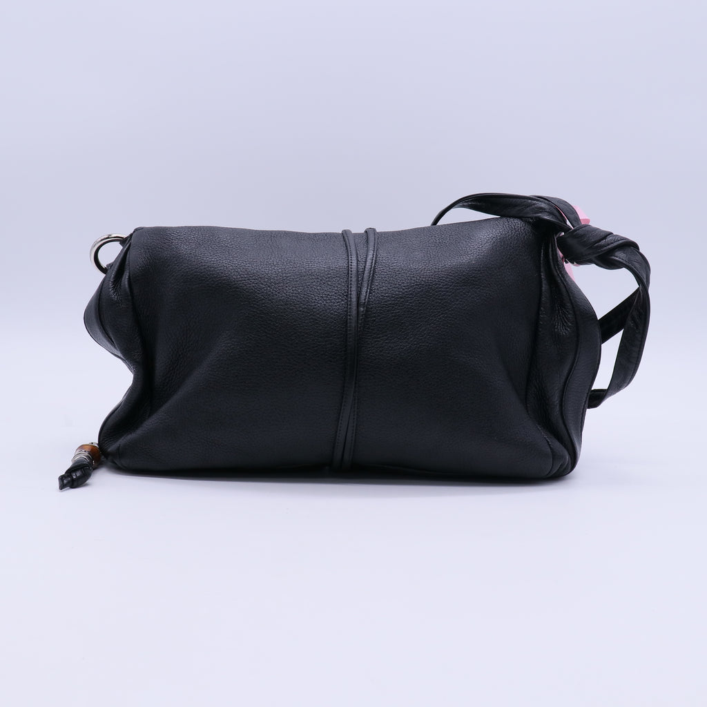 Gucci Black Leather Croisette Bamboo Evening Bag twins LDJ3946