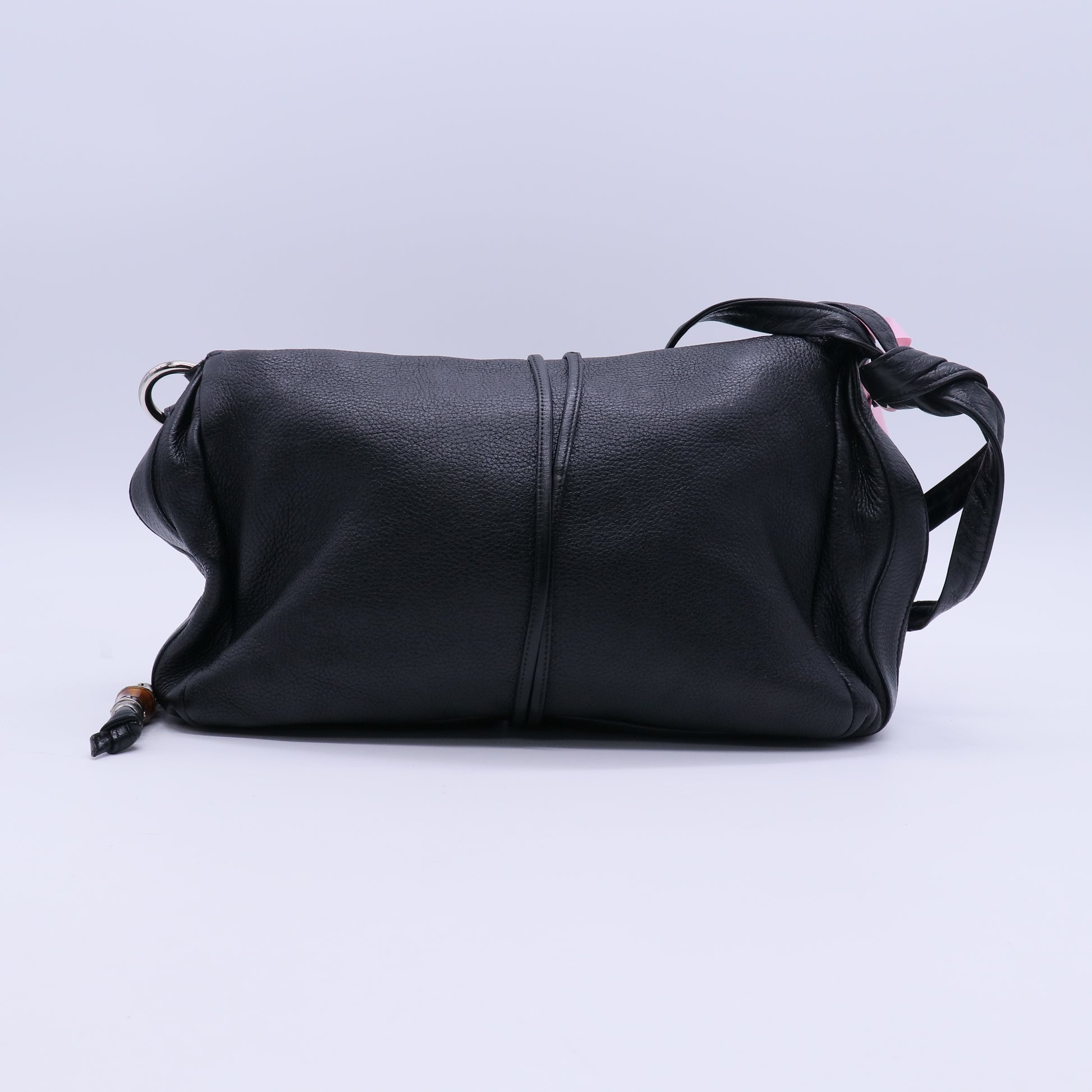 Gucci Black Leather Croisette Bamboo Evening Bag twins LDJ3946