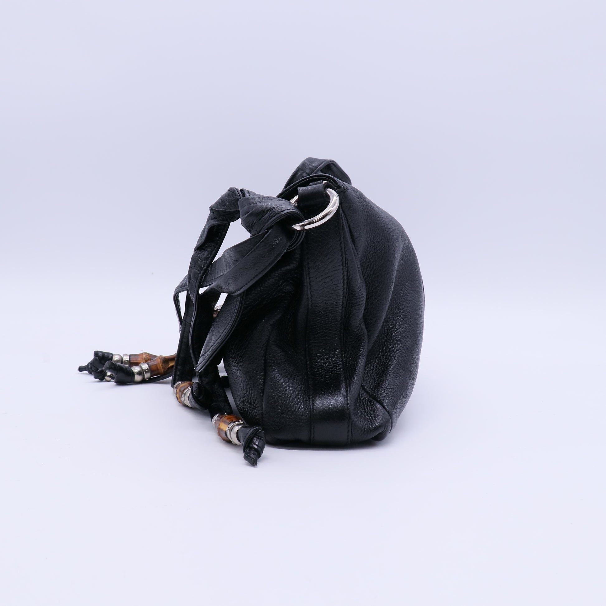 Gucci Black Leather Croisette Bamboo Evening Bag twins LDJ3946