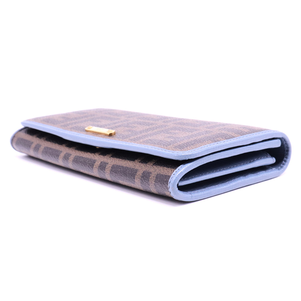 Brown/Blue Zucca Coated Canvas and Leather Flap Continental Wallet