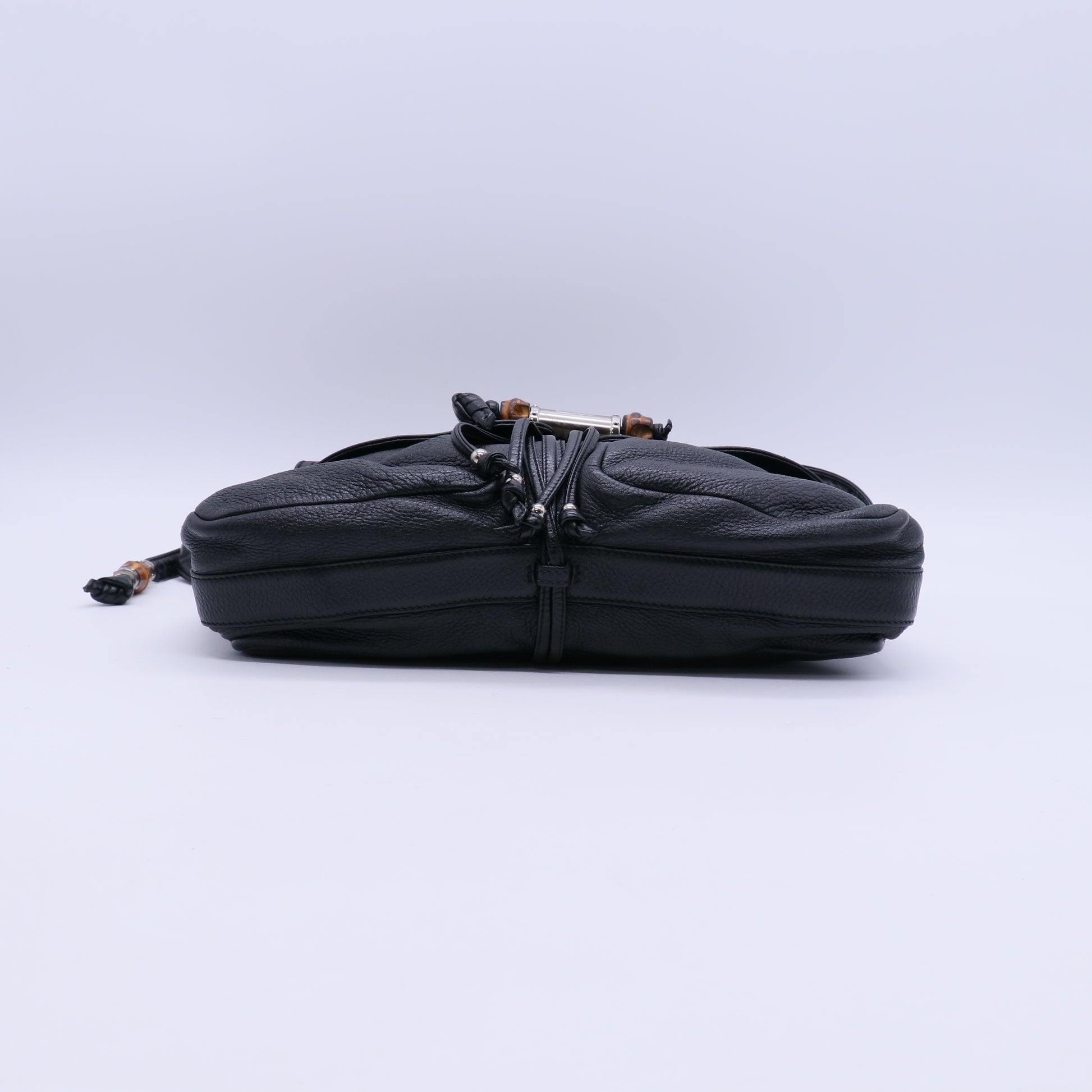 Gucci Black Leather Croisette Bamboo Evening Bag twins LDJ3946