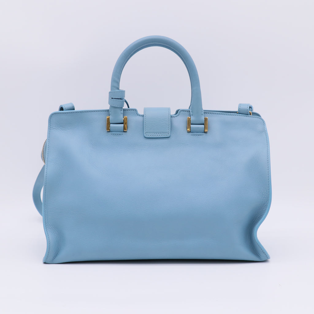 "Yves Saint Laurent Light Blue Calfskin Leather Small Cabas ChYc Bag twins B22647