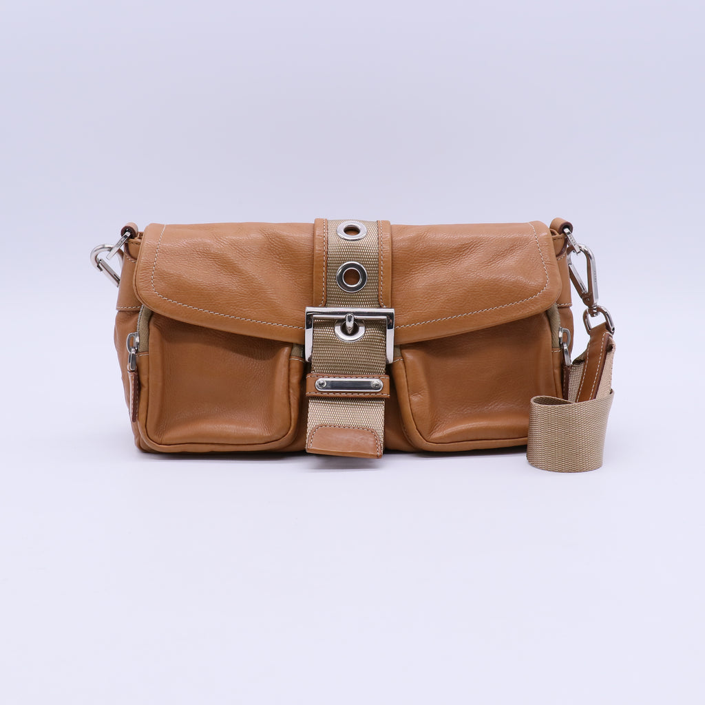 Prada Brown Leather Shoulder Bag Italy twins LDJ3964