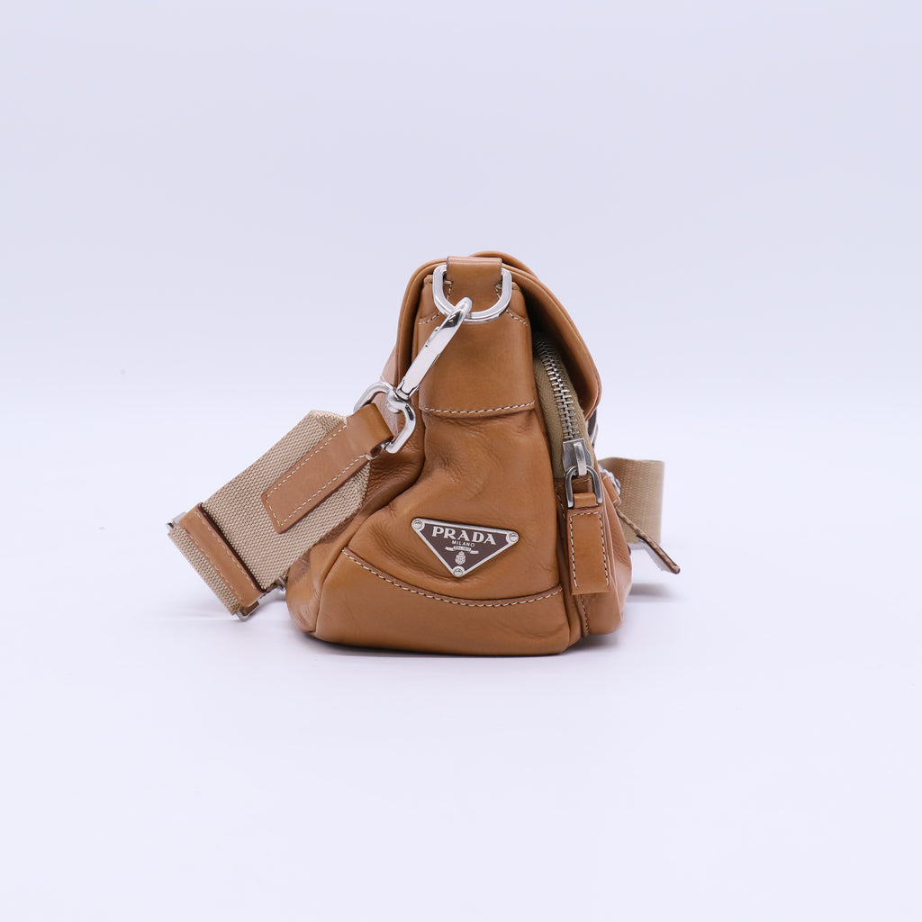 Prada Brown Leather Shoulder Bag Italy twins LDJ3964