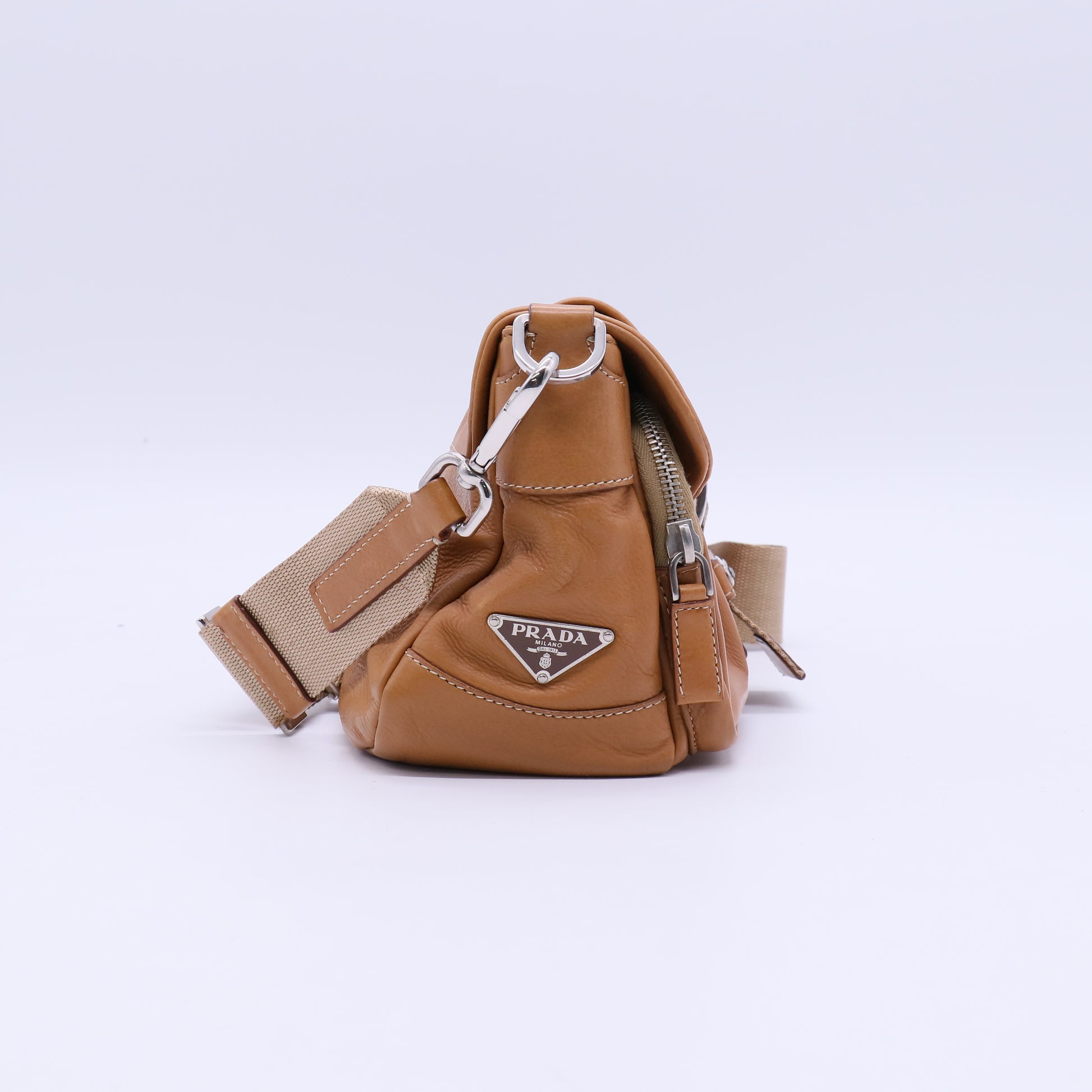 Prada Brown Leather Shoulder Bag Italy twins LDJ3964
