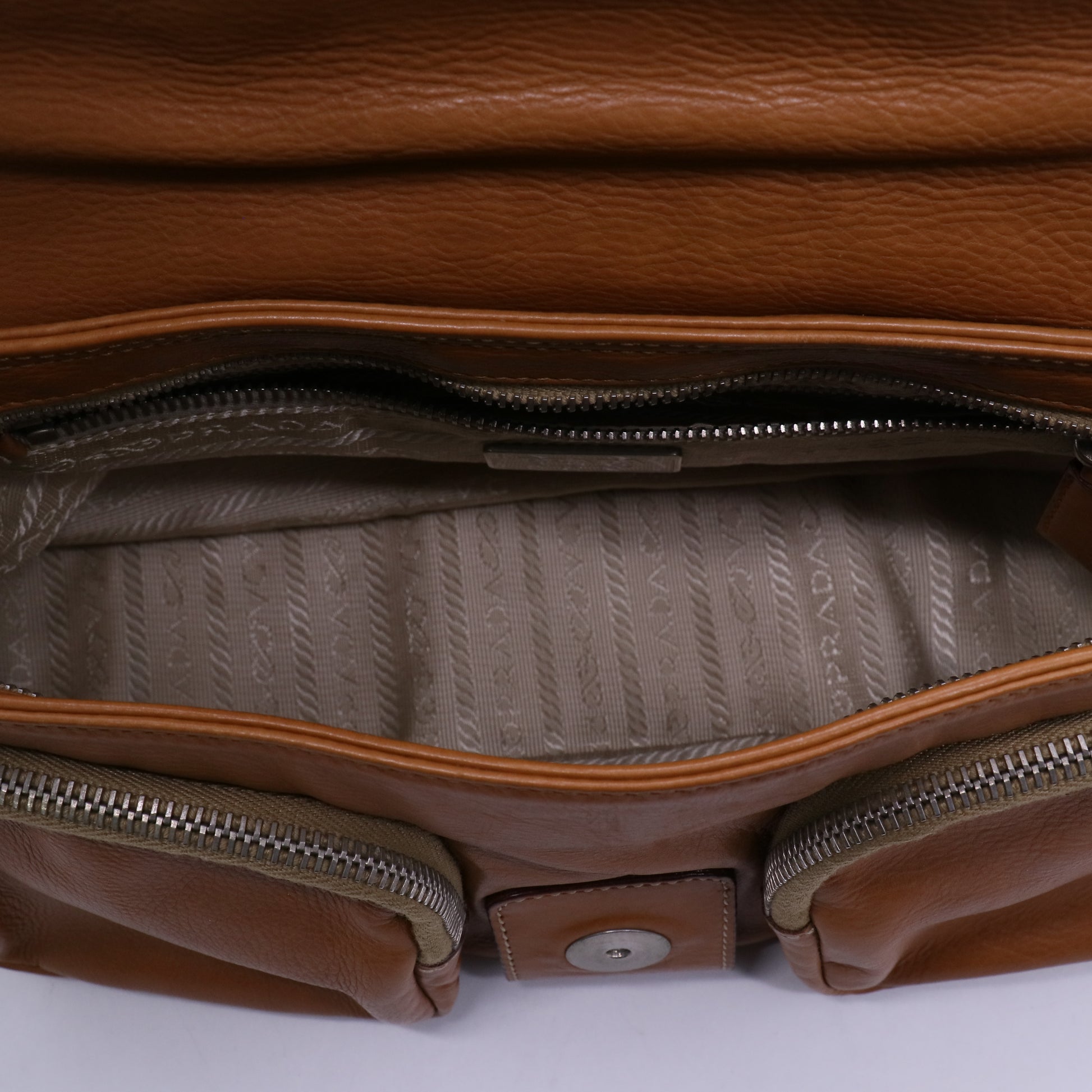Prada Brown Leather Shoulder Bag Italy twins LDJ3964